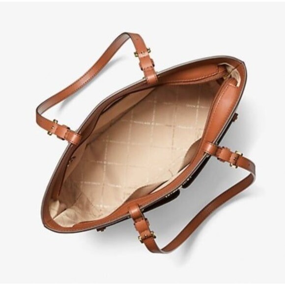 New Michael Kors Jet Set Travel Medium Double Pocket Logo Tote Vanilla - Picture 3 of 3